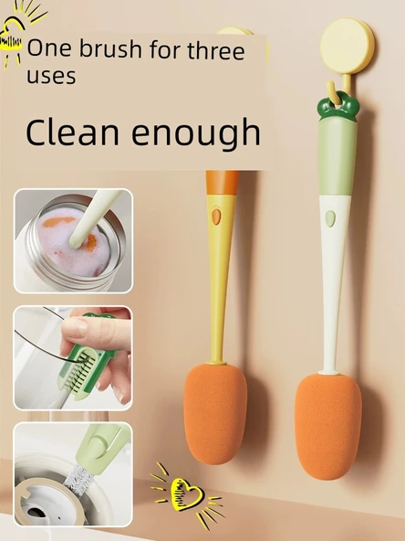 3'ü 1 Arada Uzun Saplı Temizleme Fırçası Seti - Sarı ve Vantuzlu Boru Fırçası - Resim 2