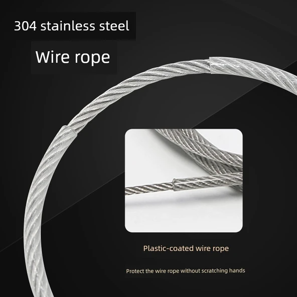 Dış Mekan Kalın Paslanmaz Çelik Çamaşır İpi - 4 Metre 3mm Plastik Kaplı Çelik Halat - Resim 5