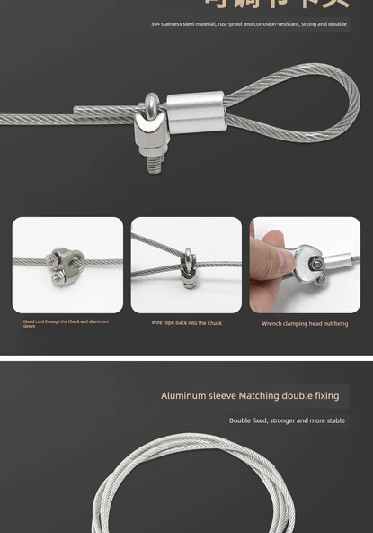 Dış Mekan Kalın Paslanmaz Çelik Çamaşır İpi - 4 Metre 3mm Plastik Kaplı Çelik Halat - Resim 11