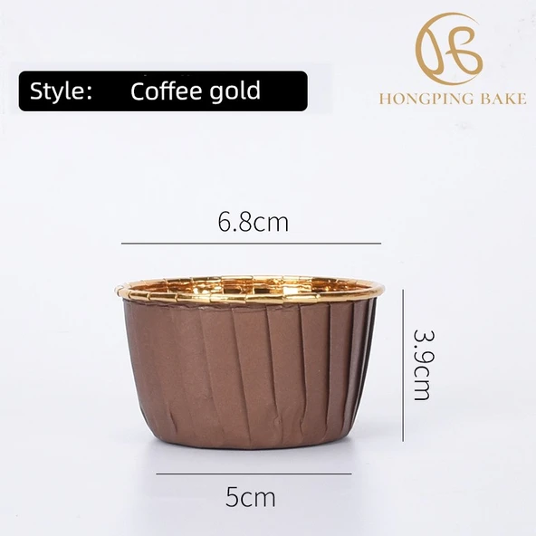 Yağa Dayanıklı Muffin Kek Kağıdı - Kahve Altın Kenarlı - 50 Adet