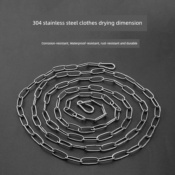 304 Paslanmaz Çelik Yaylı Mandallı Çamaşır İpi - 3mm Kalınlık - 2 Metre