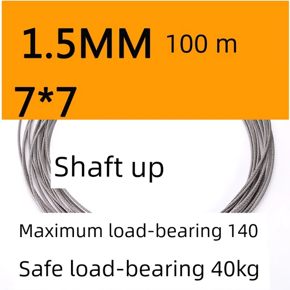 304 Paslanmaz Çelik Esnek Tel Halat Çamaşır İpi - 1.5mm 100m 7x7