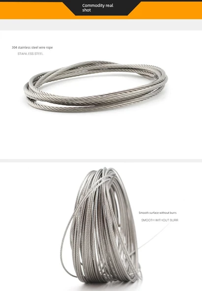 304 Paslanmaz Çelik Esnek Tel Halat Çamaşır İpi - 2.5mm 100m 7x7 - Resim 11