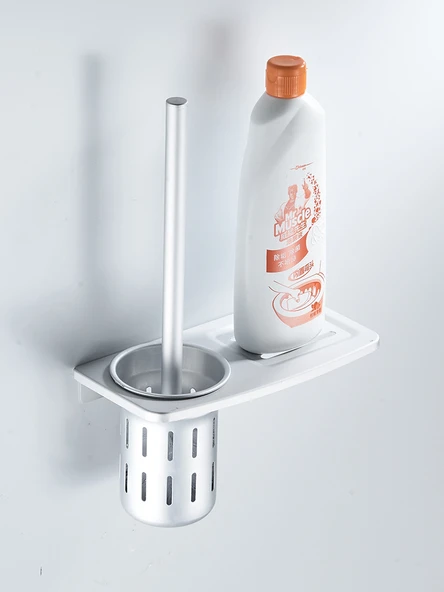 Alüminyum Banyo Tuvalet Fırçası Seti - Delmesiz/Delsiz Mat Raflı - 2
