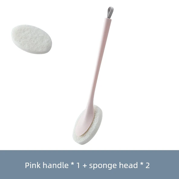 Uzun Saplı Sünger Tuvalet Fırçası - Pembe +2 Yedek Başlık + Kancalı