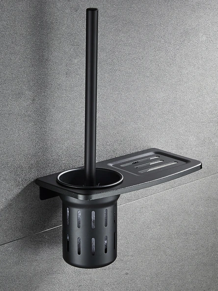 Alüminyum Banyo Tuvalet Fırçası Seti - Delmesiz/Delsiz Mat Raflı - 3