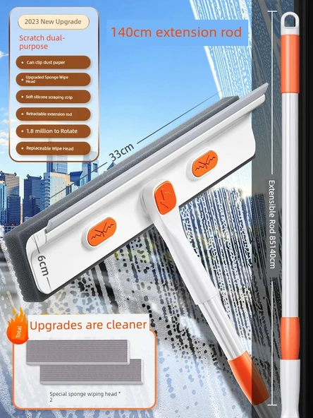 Cam Sileceği - 33cm Uzatma Çubuklu, 2 Pamuk Başlıklı
