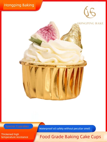 Yağa Dayanıklı Muffin Kek Kağıdı - Mavi Altın Kenarlı - 50 Adet - 4