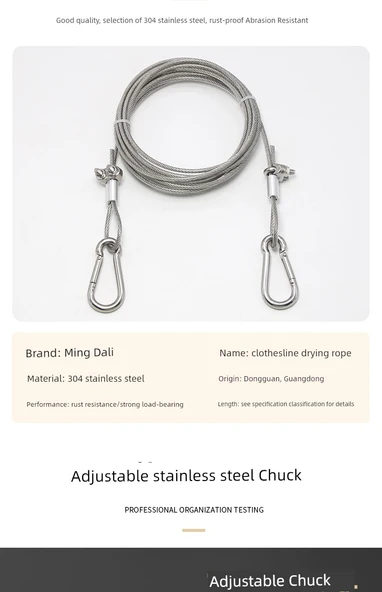 Dış Mekan Kalın Paslanmaz Çelik Çamaşır İpi - 4 Metre 3mm Plastik Kaplı Çelik Halat - Resim 10