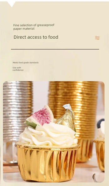 Yağa Dayanıklı Muffin Kek Kağıdı - Çift Taraflı Altın Kenarlı - 50 Adet (4435) - 11