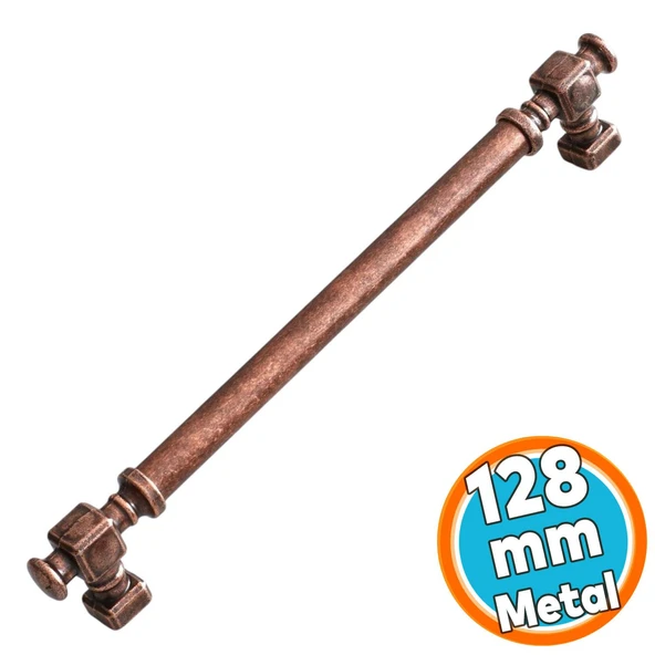 Mobilya Mutfak Dolabı Dolap Kulpu Kulbu Kulpları Eskitme Antik Bakır Düz Metal 128 mm 12.8 cm ürün görseli
