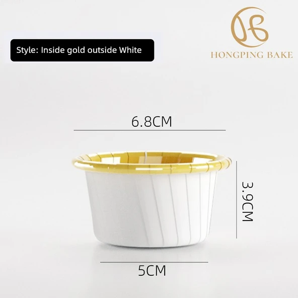Yağa Dayanıklı Muffin Kek Kağıdı - Beyaz Altın Kenarlı - 50 Adet