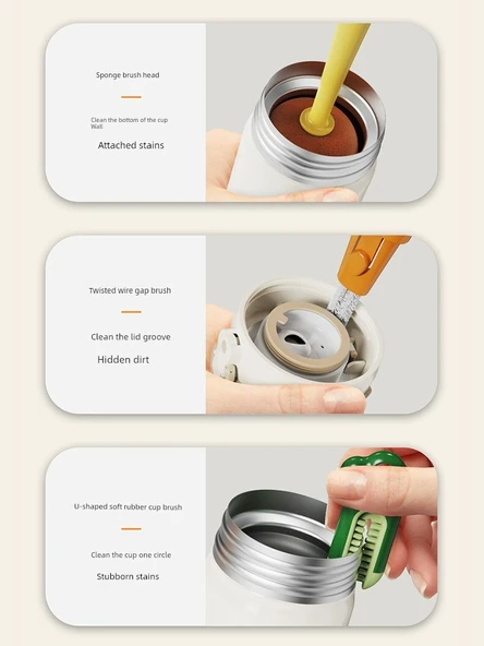 3'ü 1 Arada Uzun Saplı Temizleme Fırçası Seti - Sarı ve Vantuzlu Boru Fırçası - Resim 4