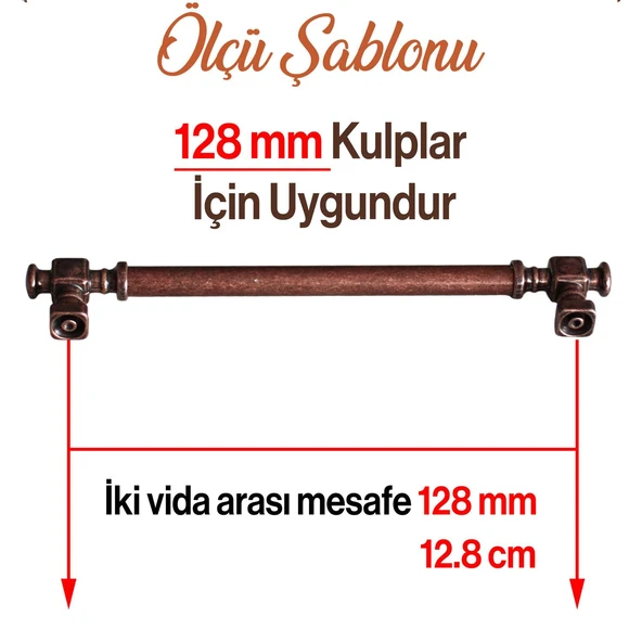 Mobilya Mutfak Dolabı Dolap Kulpu Kulbu Kulpları Eskitme Antik Bakır Düz Metal 128 mm 12.8 cm - Resim 3