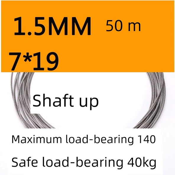 304 Paslanmaz Çelik Esnek Tel Halat Çamaşır İpi - 1.5mm 50m Yumuşak