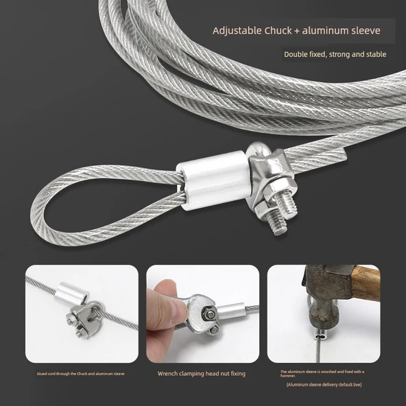 Dış Mekan Kalın Paslanmaz Çelik Çamaşır İpi - 4 Metre 3mm Plastik Kaplı Çelik Halat - Resim 4