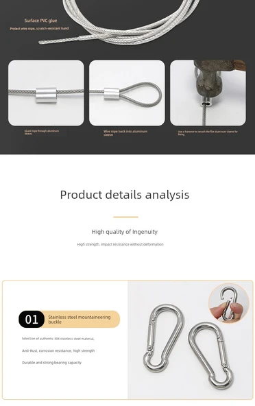 Dış Mekan Kalın Paslanmaz Çelik Çamaşır İpi - 4 Metre 3mm Plastik Kaplı Çelik Halat - Resim 12