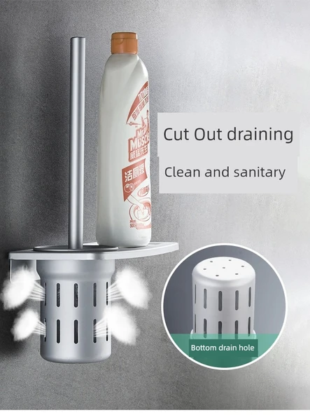 Alüminyum Banyo Tuvalet Fırçası Seti - Delmesiz/Delsiz Mat Raflı - 9