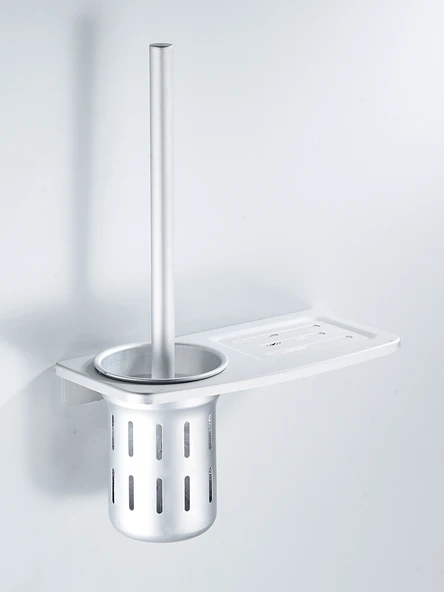 Alüminyum Banyo Tuvalet Fırçası Seti - Siyah Saklama Raflı - Delmesiz/Delsiz - 6