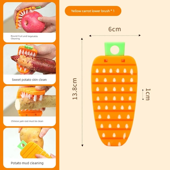 Silikon Meyve Sebze Temizleme Fırçası - Turuncu 2'li Paket