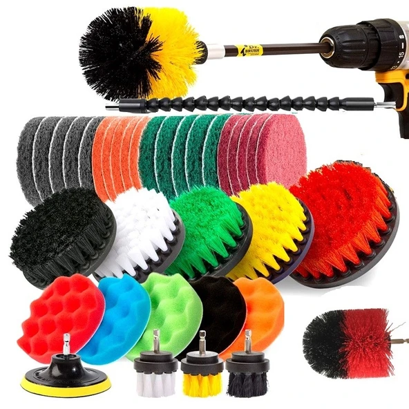 Çok Yüzeyli Temizleme Fırçası Seti - Mavi (37 Parça Matkapsız Set)