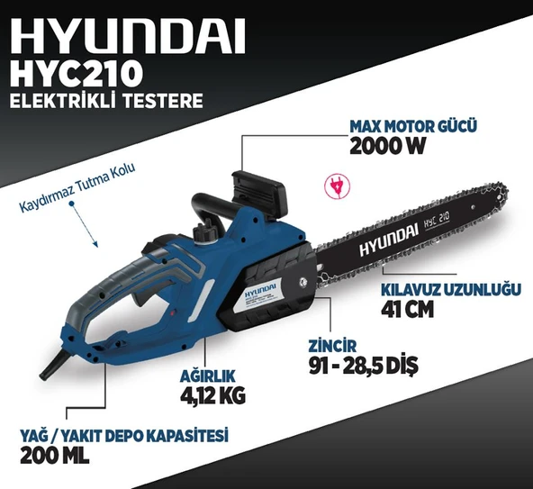 Hyundai HYC210 Elektrikli Ağaç Kesme Motoru - 4