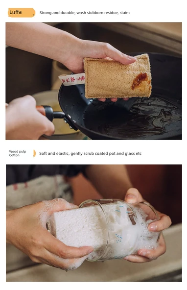 Mutfak Fırça Seti - Kabak Lifi ve 2 Yağsız Bulaşık Bezi - Resim 10