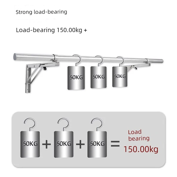 304 Paslanmaz Çelik Balkon Duvara Monte Çamaşır Kurutma Askısı - 3m Çubuk + 15cm Tek Delikli Tripod - 4