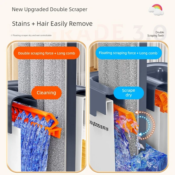 33cm Paslanmaz Çelik Saplı Mop + Yükseltilmiş Kazıyıcı + 4 Kalın Bez - 3