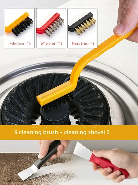 Banyo Fayans Arası Temizleme Fırçası - Standart (9 Fırça + 2 Kazıyıcı)