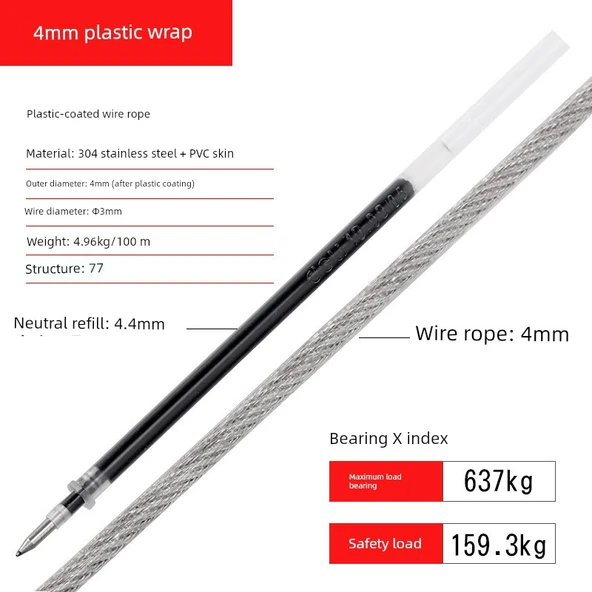 PVC Kaplı Çelik Halat Çamaşır İpi - 4mm x 1m
