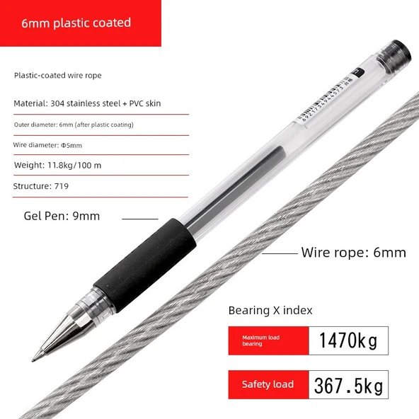 PVC Kaplı Çelik Halat Çamaşır İpi - 6mm x 1m