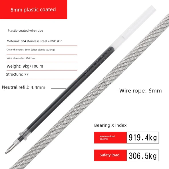 PVC Kaplı Çelik Halat Çamaşır İpi - 4mm/6mm x 1m