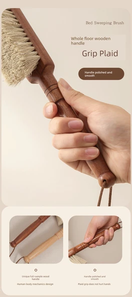 Sandal Ağacı Büyük Yünlü Yatak Fırçası - Yatak Süpürme Fırçası - Resim 12