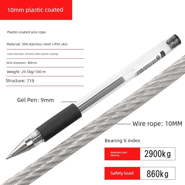 PVC Kaplı Çelik Halat Çamaşır İpi - 10mm x 1m