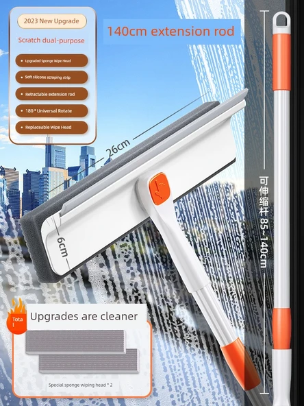 Cam Sileceği - 26cm Uzatma Çubuklu, 2 Pamuk Başlıklı, Çift Amaçlı