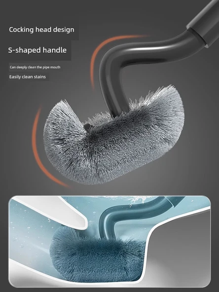 Uzun Teleskopik Yumuşak Kauçuk Tuvalet Fırçası - Beyaz Kıl Fırçalı [Standart] 2'li Paket - Resim 5