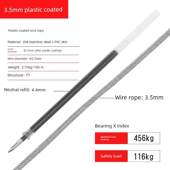 PVC Kaplı Çelik Halat Çamaşır İpi - 2.5mm/3.5mm x 10m