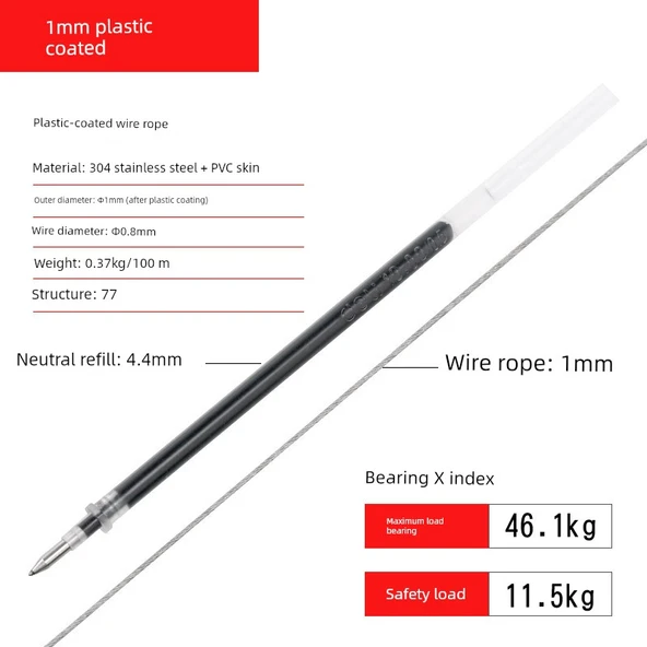 PVC Kaplı Çelik Halat Çamaşır İpi - 1mm x 10m