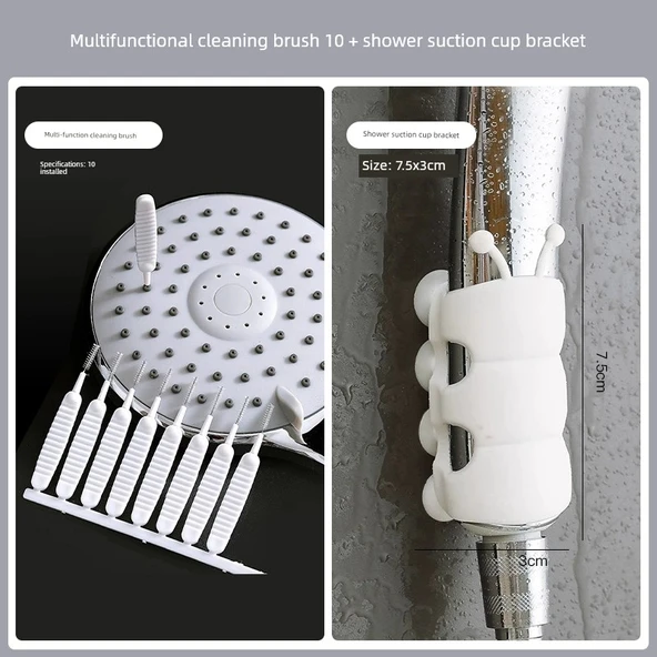 Mini Banyo Nozul Arası Temizleme Fırçası ve Duş Başlığı Tutucu - 10 Adet Fırça