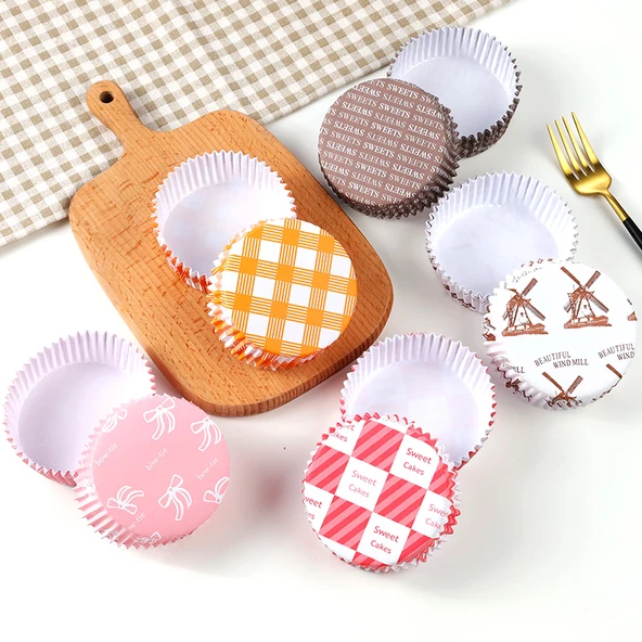 Yüksek Isıya Dayanıklı Yapışmaz Kek Kağıdı - Yuvarlak B Kırmızı Izgara 100 Adet - Resim 4