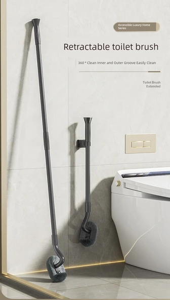 Uzun Teleskopik Yumuşak Kauçuk Tuvalet Fırçası - Beyaz Kıl Fırçalı [Standart] 2'li Paket - Resim 7