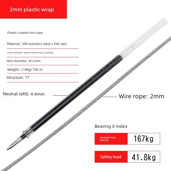 PVC Kaplı Çelik Halat Çamaşır İpi - 2mm x 10m