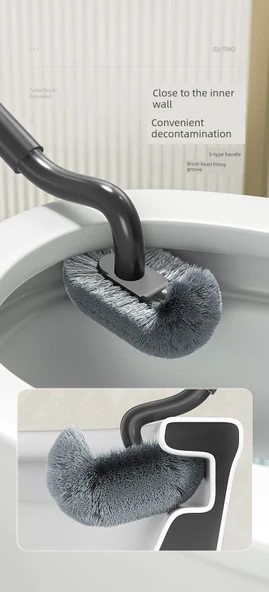 Uzun Teleskopik Yumuşak Kauçuk Tuvalet Fırçası - Beyaz Kıl Fırçalı [Standart] 2'li Paket - Resim 11