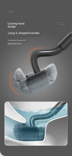 Uzun Teleskopik Yumuşak Kauçuk Tuvalet Fırçası - Beyaz Kıl Fırçalı [Standart] 2'li Paket - Resim 10