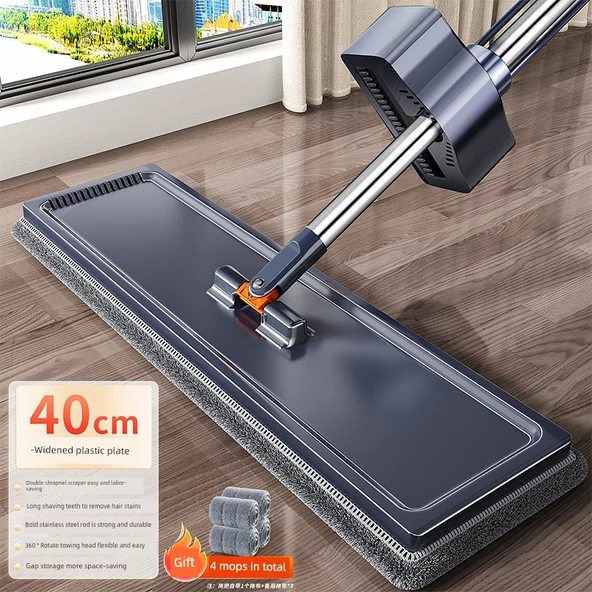 40cm Genişletilmiş Panel Mop - 4 Kalın Bez - Çoklu Kazıma - Sertleştirilmiş Çubuk