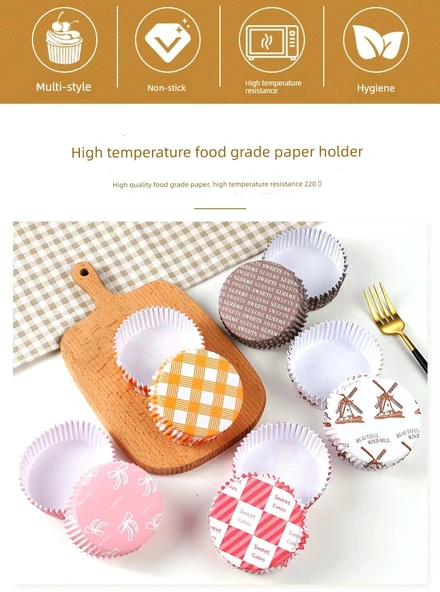 Yüksek Isıya Dayanıklı Yapışmaz Kek Kağıdı - Yuvarlak B Kırmızı Izgara 100 Adet - Resim 8