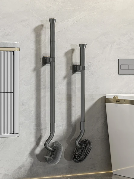 Uzun Teleskopik Yumuşak Kauçuk Tuvalet Fırçası - Beyaz Kıl Fırçalı [Standart] 2'li Paket - Resim 2