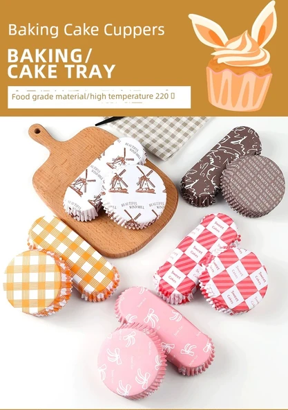 Yüksek Isıya Dayanıklı Yapışmaz Kek Kağıdı - Yuvarlak B Kırmızı Izgara 100 Adet - Resim 7