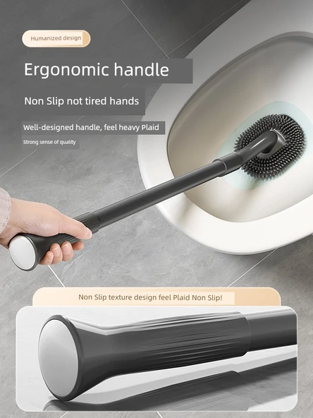 Uzun Teleskopik Yumuşak Kauçuk Tuvalet Fırçası - Beyaz Kıl Fırçalı [Standart] 2'li Paket - Resim 3